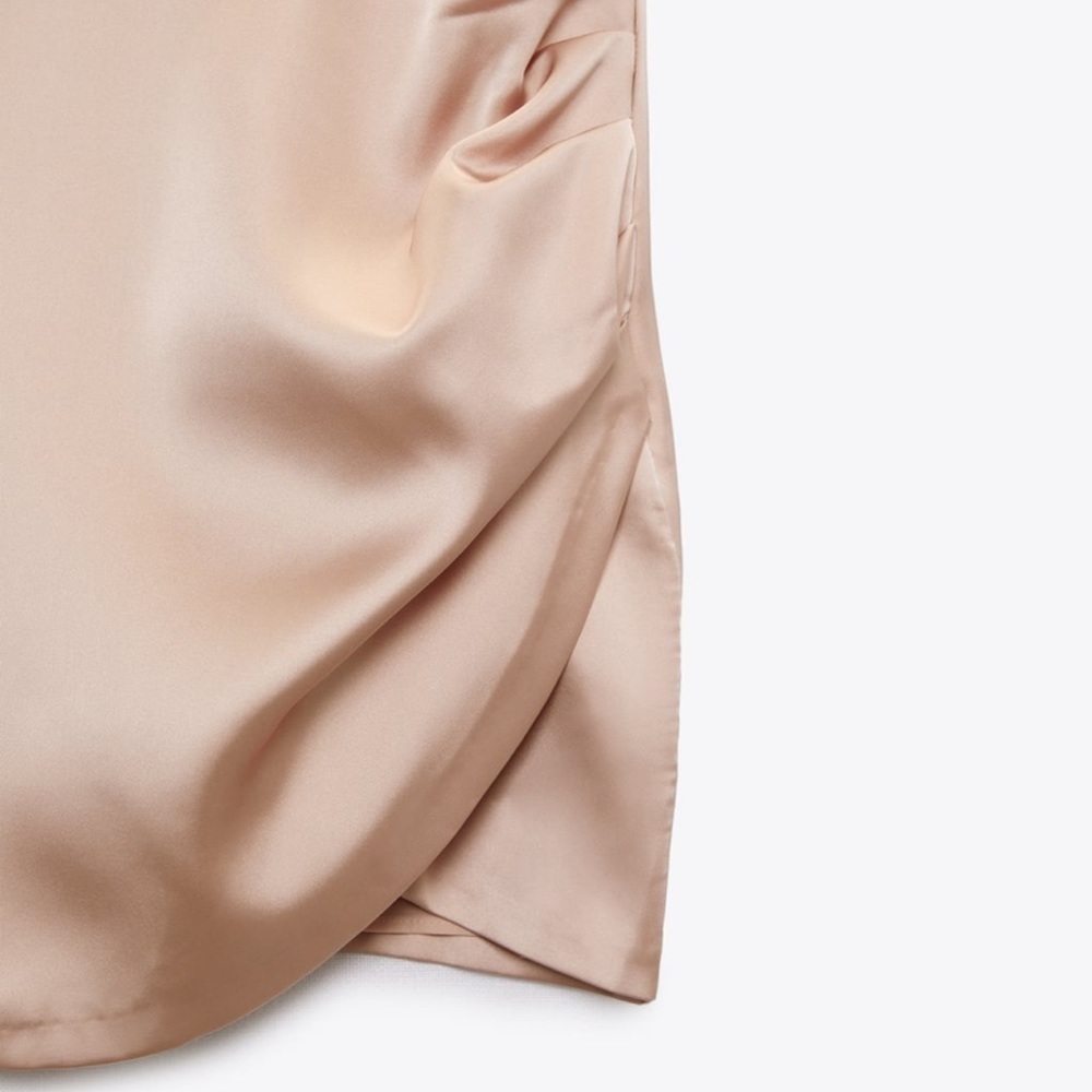 💟Zara Satin Effect Mini Dress Dark Beige - Picture 3 of 3